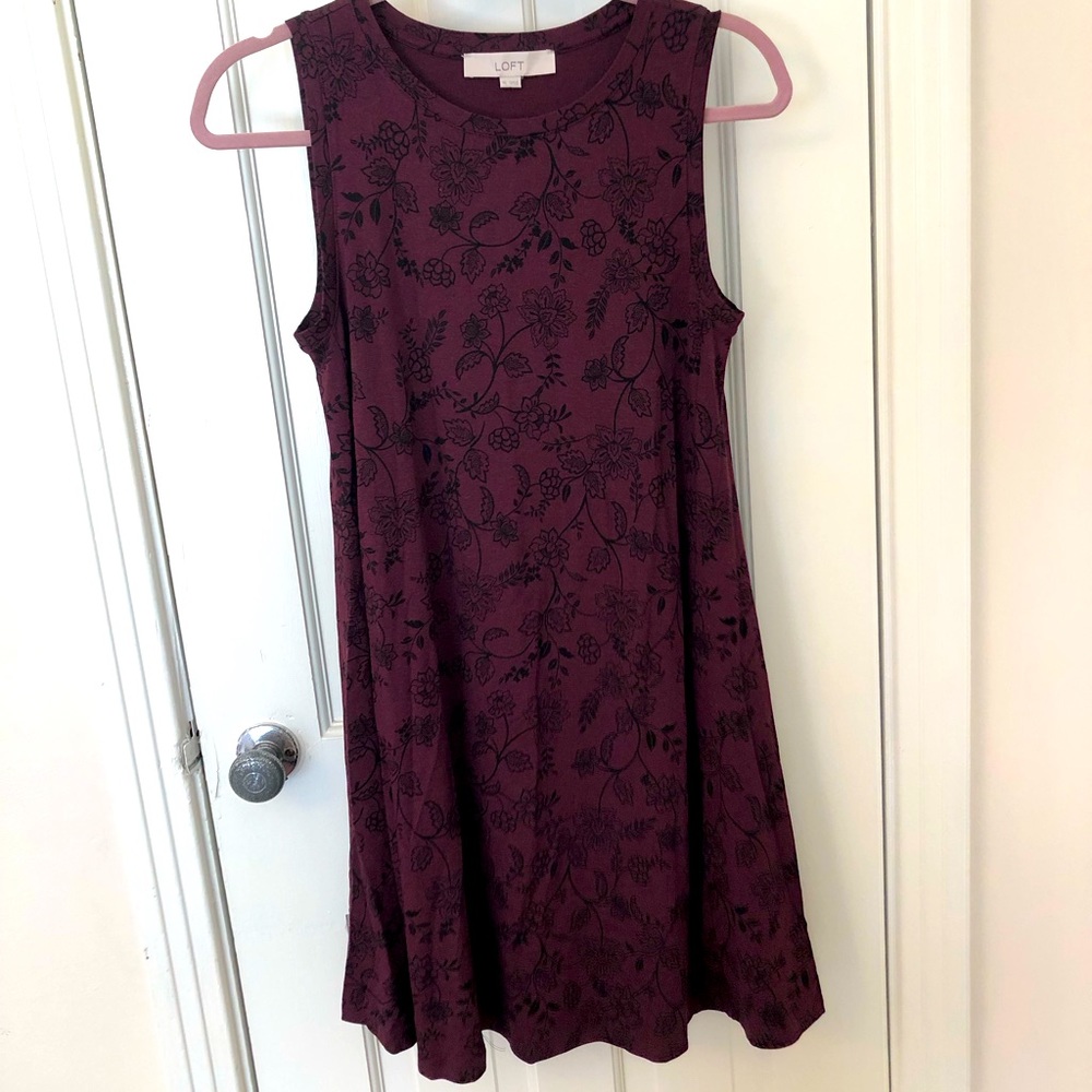LOFT | Black & Burgundy Floral Dress